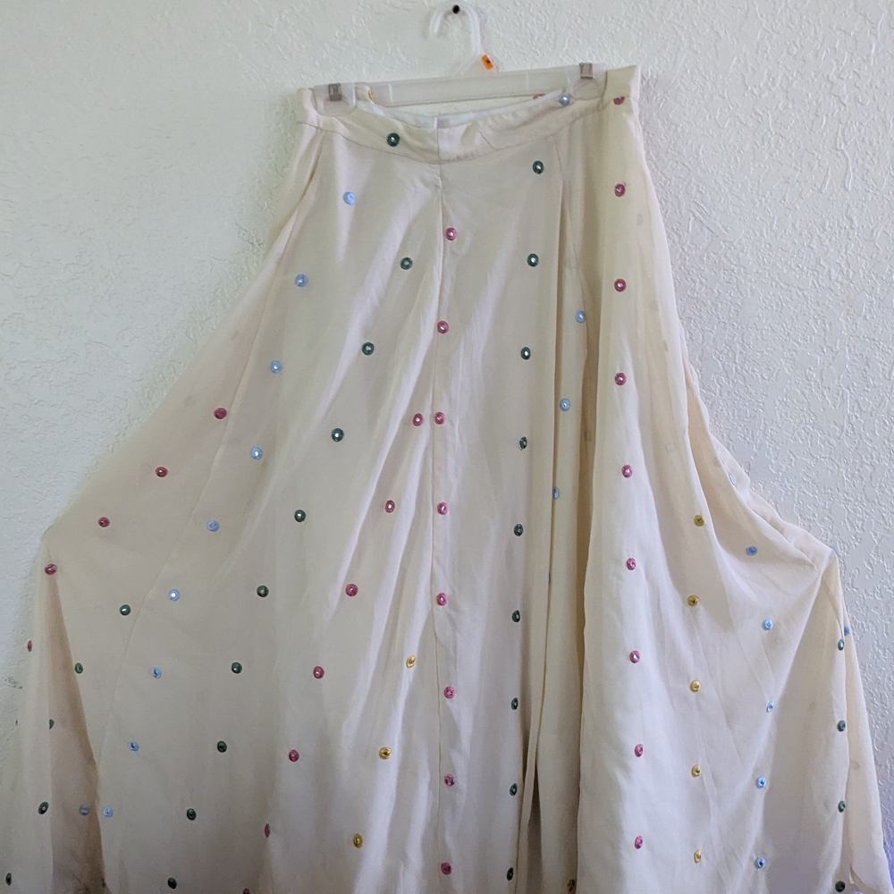 Chic Cream Fairy Hippy Style Maxi Skirt with Multicolor Embroidery